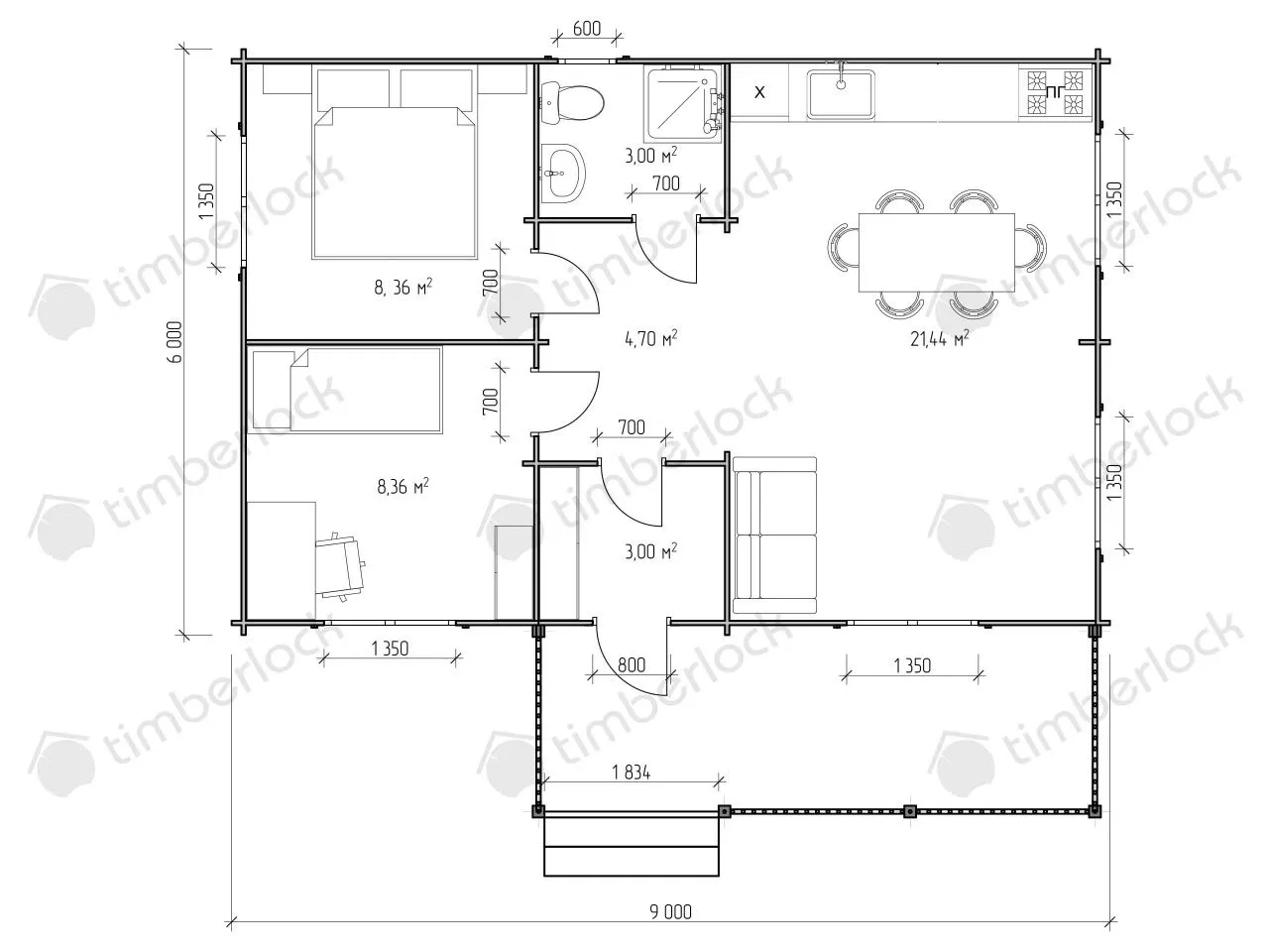 Дачный домик  9х6 с верандой Д-96